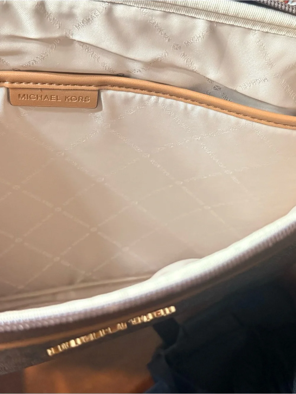 Michael Kors Brown Monogram Laptop Case with Gold Logo